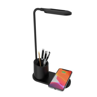 China Best Wireless Cell Phone Charger Lamp With Pen Holder 10W Fast Charging Desk Lamp With Foldable Wireless Charger LED Lamp for sale