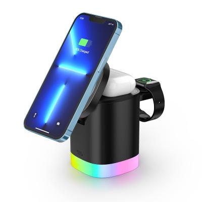 China Smart Watch New Arrival Magnetic Wireless Charger Stand 15W Fast Charging 3 in1 Wireless Charger For iPhone Magsafe Stand Wireless Charger for sale