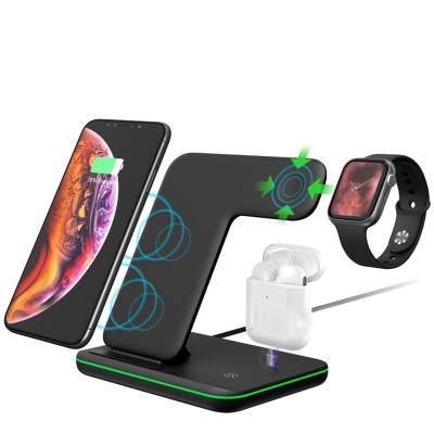 China Smart Watch Customized OEM 3 in 1 Wireless Charger Stand 15W Fast Charging Wireless Charger for iPhone Airpod iWatch Charger for sale