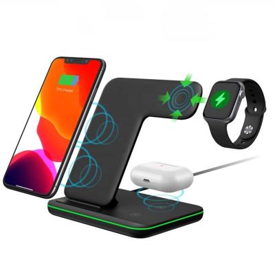 China Mobile Phone/For Apple Watch/QI TWS Earphone Universal 3 in1 Mobile Phone Charger Stand 15W Fast Charging Wireless Charger For Apple Watch iPhone For Airpodpro for sale