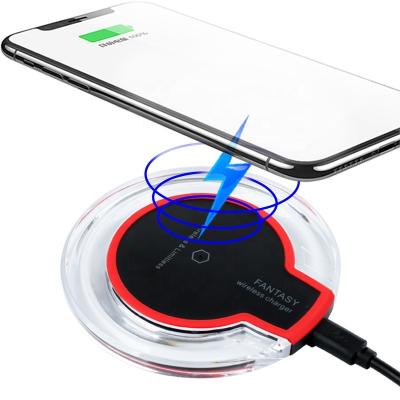 China Cell Phone Crystal Qi Wireless Charger Pad Universal With LED Light Compatible All Support Qi Technology Mobile Phone Wireless Charger for sale