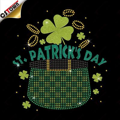 China Custom Flatback St Patrick's Day Rhinestone Heat Transfer Heat Transfers Hot Transfer Patterns Rhinestone Printing Difficulty Multi Color for sale