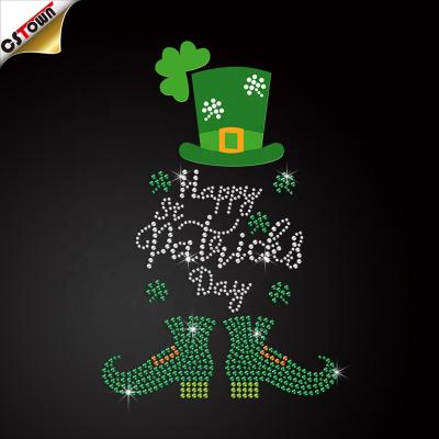 China Flatback St Patrick's Day Rhinestone Transfer Patches Printing Heat Transfer Sticker Iron On Rhinestone Transfer for sale