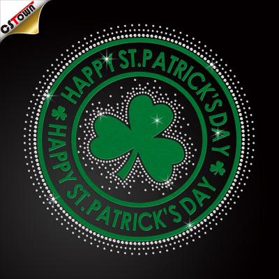 China Custom St Patrick's Day Heat Transfer Rhinestone Flatback T-shirt Custom Transfer Print Rhinestone Heat Transfer Design for sale