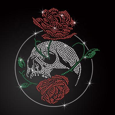 China Flatback Custom Design Heat Transfer Rose And Skull Rhinestone Iron Transfers Fashion Skull Rhinestone Transfer For Rhinestone Hoodie for sale