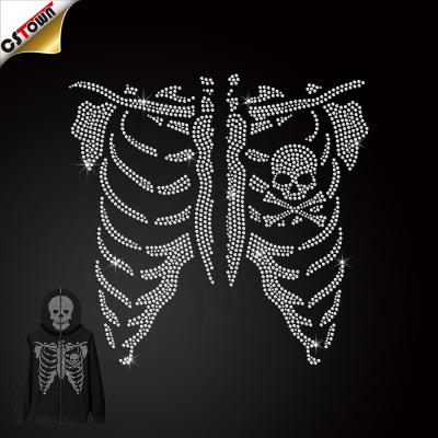 China Wholesale Flatback Skull Rhinestone Iron On Heat Transfer Skeleton Transfers For Zipper Hoodie for sale