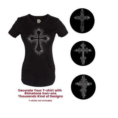 China Wholesale Bling Flatback Rhinestone Applique Hot Cross Fix Rhinestone Pattern Heat Transfer Designs For T Shirts for sale