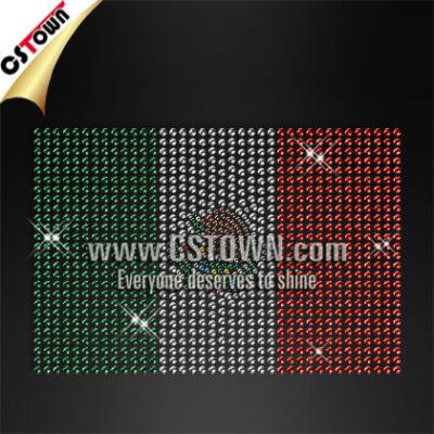 China Shinning Custom Flatback Rhinestone Mexican Flag Iron On T-Shirt Transfers for sale