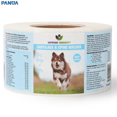 China Digital Printing Waterproof Vinyl Label Self Adhesive Waterproof Sticker Customized Pet Food Stickers Logo Roll for sale