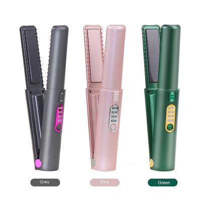 China Custom Car Packing 2022 New Arrivals USB Mini Hot Iron Comb Ceramic Rechargeable Portable Hair Straightener Curler for sale