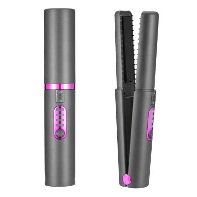 China 2022 New Products New Arrivals Custom Box Car Styling USB Mini Hot Iron Comb Ceramic Rechargeable Portable Hair Straightener Curler for sale