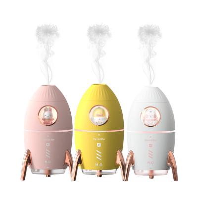 China Newest Kids 350ml Rocket Unique 7 Color LED USB Mist Diffuser Bedroom Ultrasonic Cool Air Humidifier Cute Modern Night Light for sale