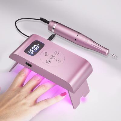 China 2021 New 35000rpm Portable Electric Cordless Nail Drill Rechargeable Strong Pen Manicure Machine Bit Set With UV Lamp For Nails for sale