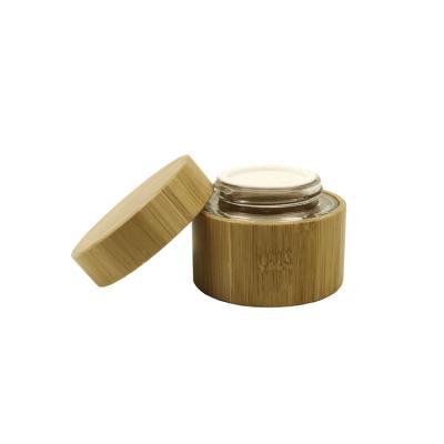 China Wholesale 5g 15g 30g 50g 100g Natural Bamboo Cosmetic Jar Skin Care Cream Container With Glass Inner Bamboo Wooden Lid for sale