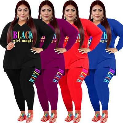 China Plus Size Plus Size Women Clothing Set 2XL 3xl 4xl Long Sleeve Fashion Two Piece Letter Print Long Pants Suits 2 Piece Sets Wholesale for sale