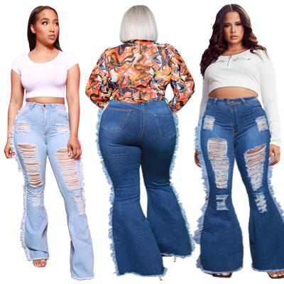 China 2020 hot sale womens jeans flares bell bottom comfy stretch jeans QUICK DRY stylish ripped skinny women women for sale