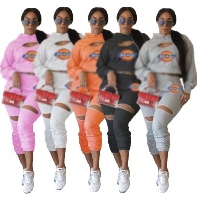 China Breathable Autumn And Winter 2 Piece Hood Suit Letter Logo Set Women's Hoodies Joggers Long Sleeve With Pocket for sale