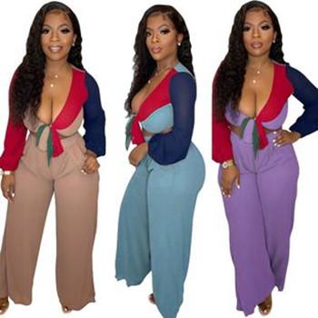 China High Quality 2 Piece Set Women's Strappy Color-blocking Breathable Wide-Leg Suits Pants With Pockets for sale