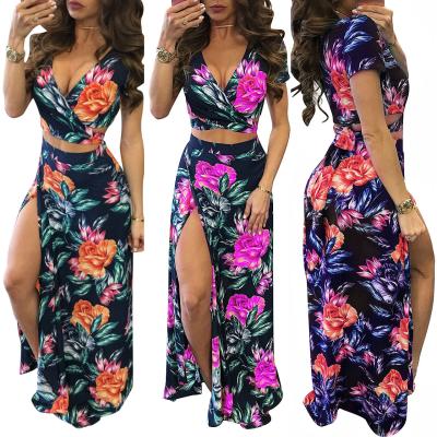 China 2021 Summer Anti-static Women's Classic Dress Floral Chiffon Deep V Dress for sale