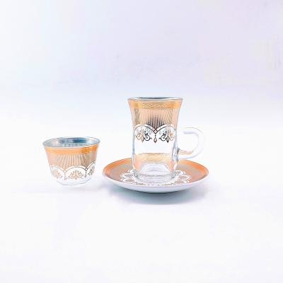 China 18PCS Viable Glass Tea Cup Handmade Glass And Saucer Ceramic Turkish Arabic Glass Tea Set for sale