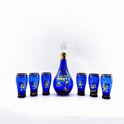 China Sustainable handmade water set with 1 pot and 6 cups with real gold decoration glassware Bohemian pot for sale