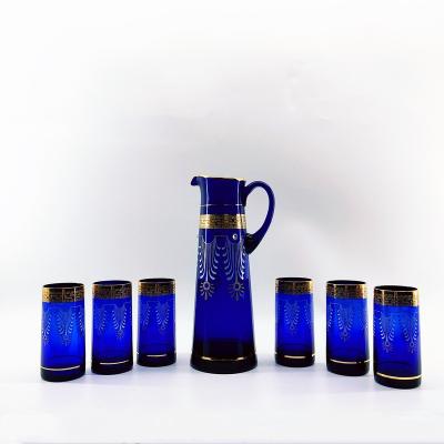 China Sustainable Handmade Bohemian Water Set 1Jug 6 Cups With Real Gold Decoration for sale