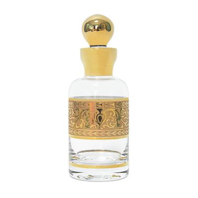 China Real German Gold Decoration Empty Arabic Bottle Perfume Crystal Essential Oil Bottle With Gold Color for sale