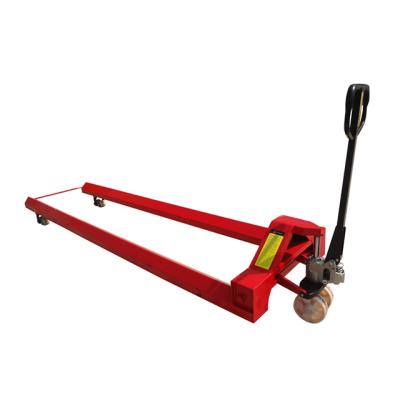 China Stretched Manual Version Pallet Truck Yale Yarn Rolls Hand Pallet Truck 1800*160*50mm for sale