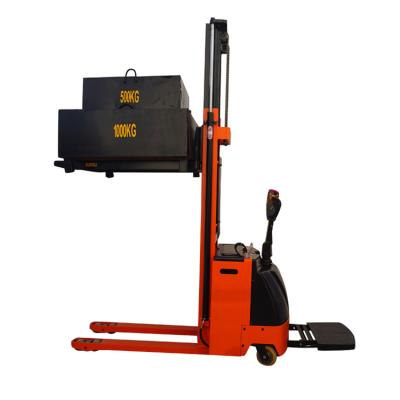 China Building Material Shops Electric Forklift Double Mast Battery Standing Full 2M Reach Electric Stacker Truck Lift Operated Stacker for sale