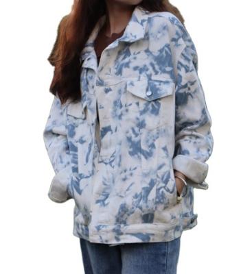 China Reversible OEM Ladies Diznew High Quality Tie-Dye Jacket Custom Printing Logo Fashion Diznew Jeans Cotton Fabric 2024 Denim Woman's Jacket for sale