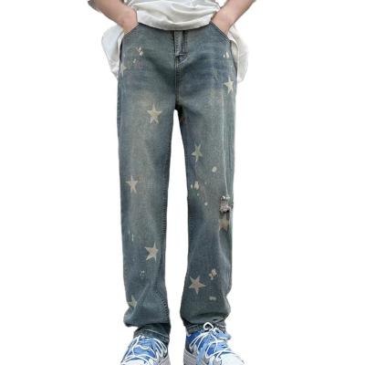 China Breathable Trendi Man Jean Patch Jean No Brand Leather Men Bleach Denim Cotton JEANS Stone OEM Spandex Technics Fade Style Fly Fabric Biker for sale