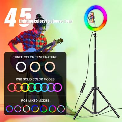 China Custom Logo 10 Inch RGB Video Light 16Colors RGB Ring Lamp For Phone With Remote 26cm Camera Ring Light Led Studio For Live Youtuber for sale