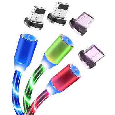 China IOS 360 Magnetic Usb Cable 3 In 1 Led Charging Line Glowing USB Fast Charging Magnetic Cable 2.4A for sale