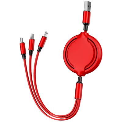 China Wholesale Popular Amazon Macaron Retractable USB Cable 3 In 1 Line Fast Charging Multi Charger Cable For ISO Phone /Micro/Type-C for sale