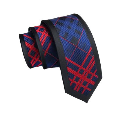 China Microfiber Luxury Black Men Tie Panel Stripes Plaid Skinny Tie for sale