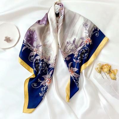 China Custom Scarves Gifts Large Square Autumn Winter New Simulation Silk Scarf Print Female Square Towel For Women Girls Scarf for sale