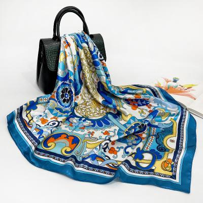 China Fashion Floral Printed Satin 90*90cm Female Bag Scarf For Ladies for sale