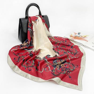 China Fashion Women Satin Square Printing Foulard Female Neck Hair Scarf for sale