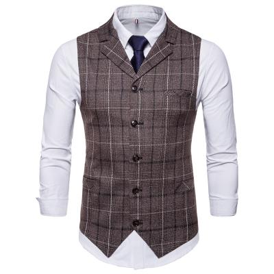 China Spring Beige Sleeveless Autumn Plus Size Waistcoat Fashion Gray Brown Vintage Tweed Vest Brand Men's Anti-Shrink Jacket Vest Suit for sale