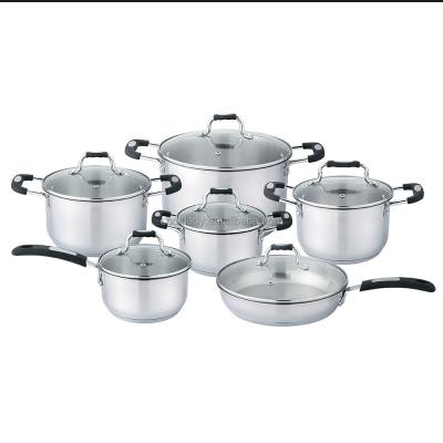 China Sustainable 12pcs Stainless Steel Cookware Set Saucepot Casserole Cooking Pot for sale