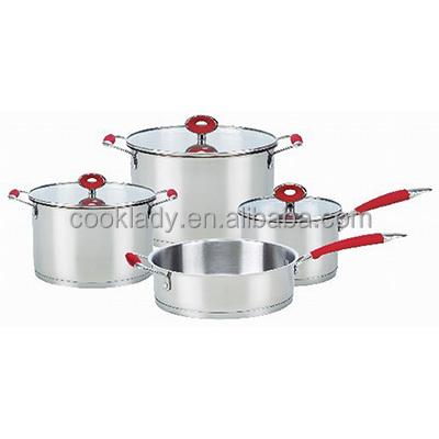 China 7pcs viable straight steel cast iron handle flat lid stainless steel glass cookware set for sale