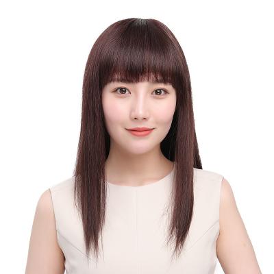 China ZP LONGFOR Fashion Ladies Real Hair Straight Full Wig Length Straight Hair Medium Hair Wig for sale