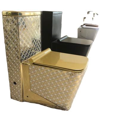 China Double-flow fashion color toilet one-stop supplier, luxury fashion sanitary ware modern gold style one-piece toilet for sale