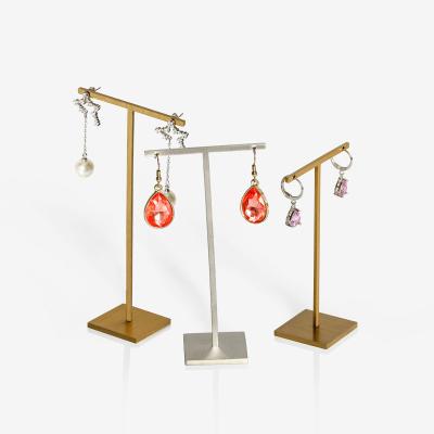 China Wholesale Recyclable T-Bar Hanging Earrings Display Rack Jewelry Stand Holder Metal Gold Earring Display For Jewelry Store for sale