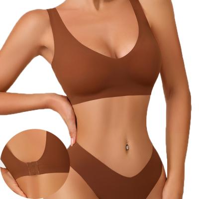 China Sharicca Logo Spandex Women Wireless Breathable One Piece Custom Ice Silk Bra Set Seamless Ladies Underwear Bra and Brief Sets for sale