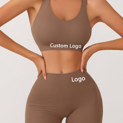 China Women Underwear Shorts and Bra Sets Wholesale QUICK DRY Traceless Milk Brown Yoga Bra Comfort Sleep One Piece Ice Silk Bra Set for sale