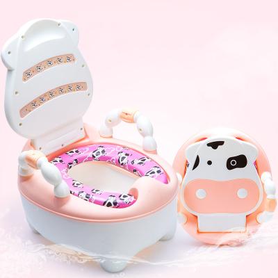 China Eco-friendly Cute Kids Baby Training Cow Shape Plastic Toilet Potty Seat With Cartoon Cushion for sale