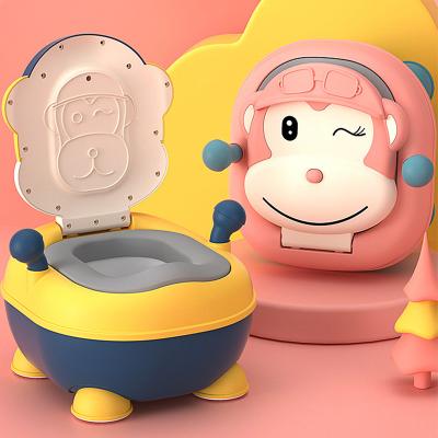 China Eco-friendly Cartoon Baby Pink Blue Yellow Monkey Kids Portable Travel Training Toilet Potty PU PVC Seat for sale