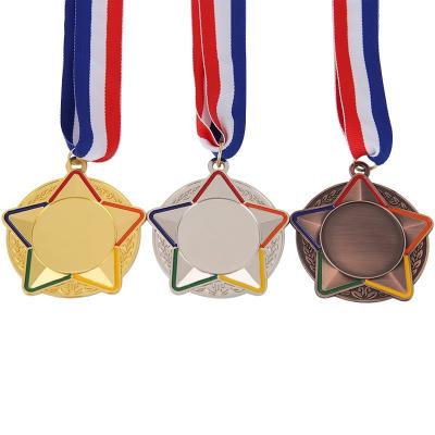 China Sports Wholesale Cheap Custom Trophy Blank Gold Plated Souvenir Metal Sports Awards Medal And Star Shape Trophy for sale