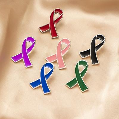 China Small Red Six Color Ribbon AIDS Awareness Breast Needle Metal Emblem Europe Small Breasts Care Public Welfare Activity Badge Pin for sale